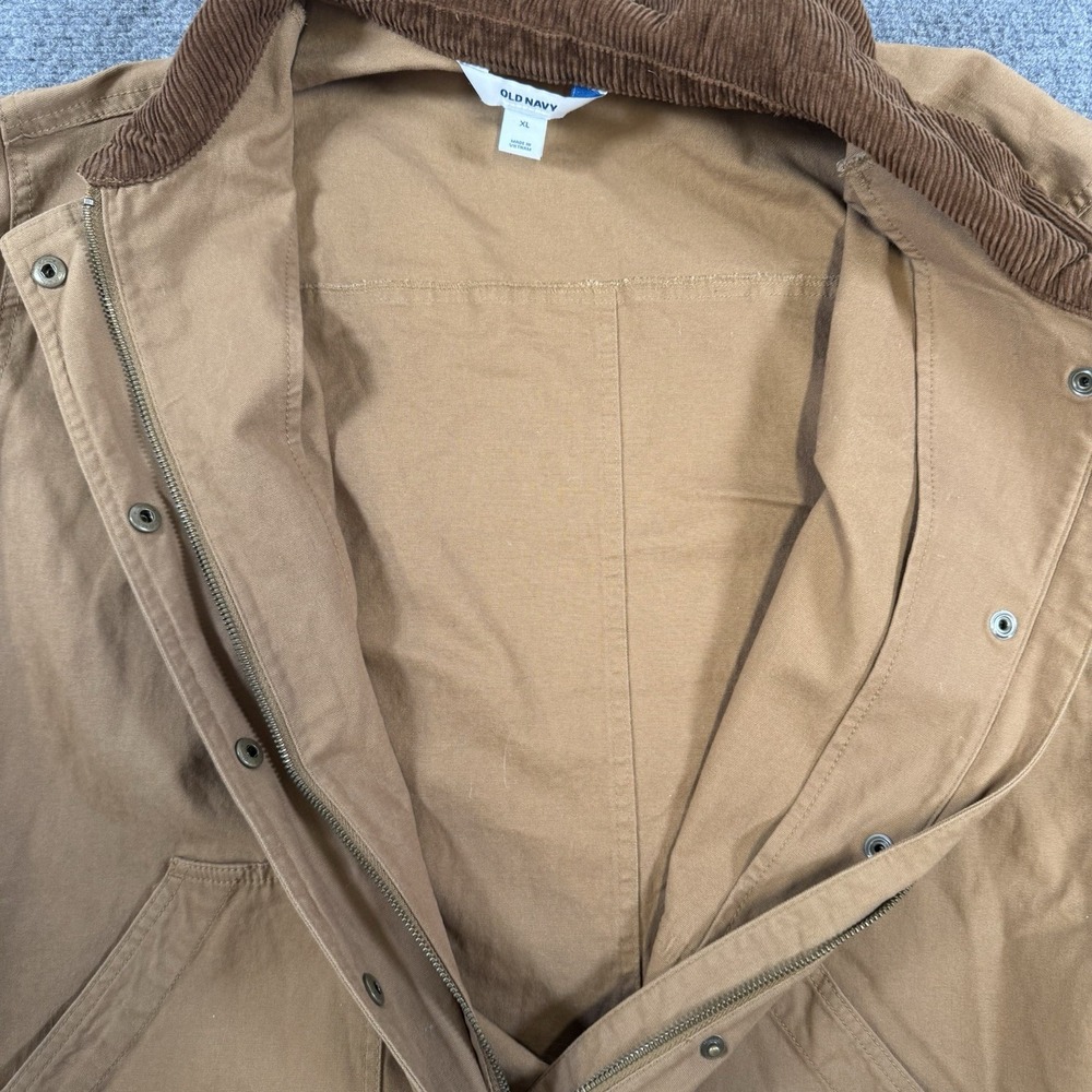 Old Navy Barn Jacket Mens XL Brown Chore Canvas Corduroy Collar Zip Clifftop - Picture 5 of 13